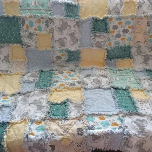Flannel Rag Quilt With Batting, 50 X 44, Baby Elephant Scrappy Rag Quilt Throw